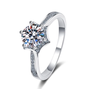Anello classico in argento sterling S925 a sei griffe con moissanite scintillante