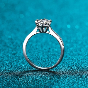 Elegant S925 sterling silver six-prong moissanite ring with side accent diamonds