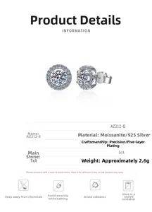 Detail of S925 sterling silver moissanite studs showing 1ct stone and plating process