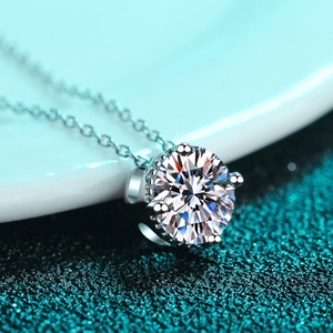 Collier Pendentif en Argent Sterling 925 Moissanite Zirconia pour Femme Coupe Brillant Rond Elégant Bijoux Quotidiens