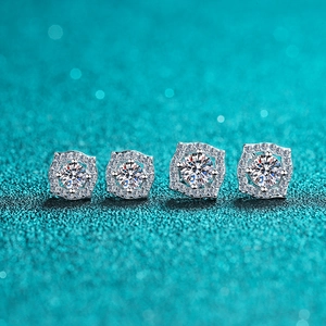 Classic S925 sterling silver moissanite halo stud earrings with brilliant round cut stones