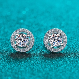 925 Sterling Silver Halo Stud Earrings Brilliant Cut Moissanite Zirconia Round Earrings For Women Elegant Jewelry Gift