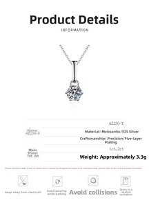 Détails du produit du collier en argent 925 avec pendentif en moissanite à six griffes