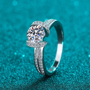 Elegant S925 sterling silver ring featuring a large Moissanite center stone and pavé band