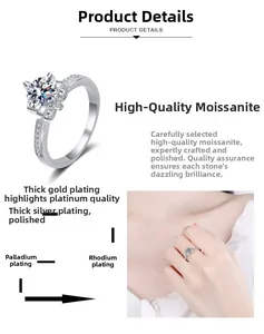 Detail of s925 silver moissanite ring showing crown shape and multi-layer plating process