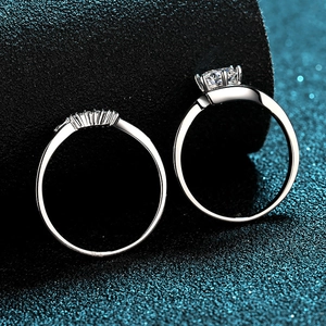 Elegant S925 sterling silver ring set with moissanite stones and classic six-prong setting