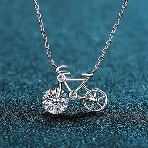 925 Sterlingsilber Moissanit Fahrrad Anhänger Halskette Für Damen Zirkonia Niedlich Bike Schmuck Geschenk