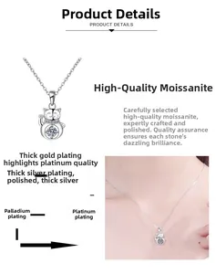 Detail showing the Lucky Cat Moissanite pendant with multi-layer platinum-style plating