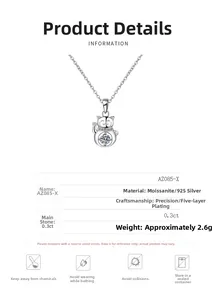 Detailed close-up of a S925 sterling silver lucky cat necklace with moissanite