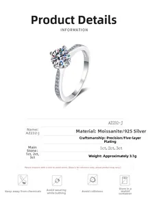 Macro view of S925 silver moissanite ring showing 4-prong setting and side accent stones