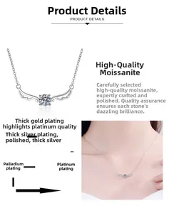 Detail of angel wing pendant with 0.5ct moissanite and multi-layer plating finish