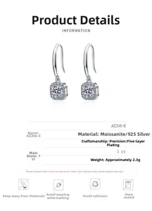Detailed view of 1ct Moissanite drop earrings in 925 silver with square halo setting