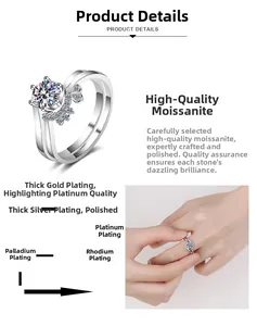 Detailed macro view of S925 sterling silver moissanite rings with multi-layer plating