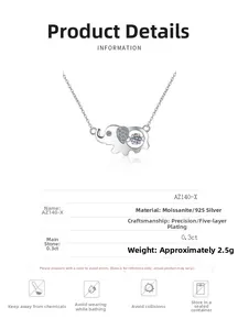 Detail specifications of S925 silver elephant pendant necklace with 0.3ct moissanite stone
