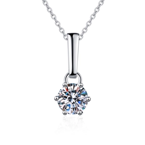 Collier en argent sterling S925 avec pendentif en moissanite ronde à six griffes sur chaîne O