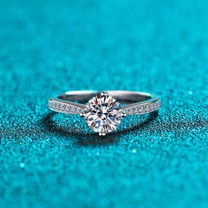 925 Sterling Silver Moissanite Ring For Women Zirconia Round Four Prong Inlaid Engagement Ring Minimalist Fine Jewelry