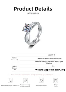 Detail of 1ct moissanite ring with four-prong setting and pavé twisted silver band