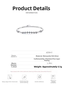 Macro detail of 925 silver bracelet with 1.35ct moissanite stones and plating specs