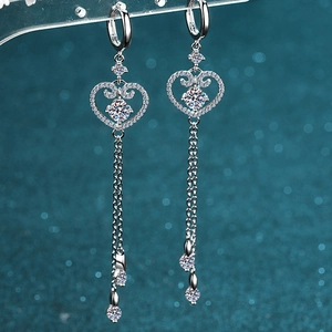 925 Sterling Silver Moissanite Heart Tassel Earrings For Women Brilliant Zirconia Dangle Earrings Fine Jewelry Wedding Party