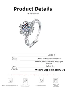 Macro detail of 925 sterling silver flower ring with vintage beaded edges and moissanite