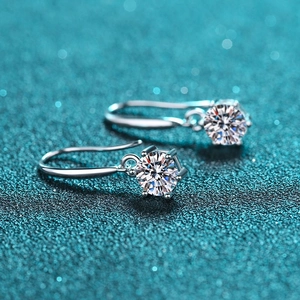 Classic S925 sterling silver hook earrings with round brilliant six-prong moissanite