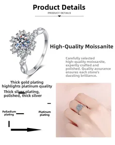 Detail of S925 silver moissanite ring showing multi-layer thick gold plating process