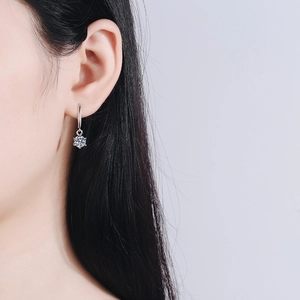 Elegant S925 sterling silver hoop earrings with six-prong Moissanite solitaire drop