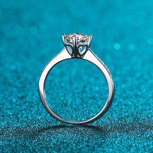 Elegant S925 sterling silver moissanite ring with six-prong setting and heart details