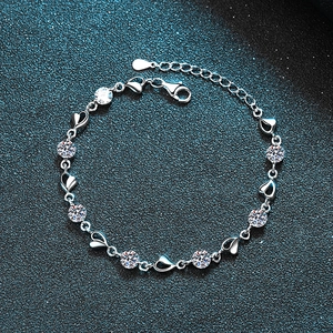 925 Sterling Silver Moissanite Heart Link Bracelet For Women Zirconia Chain Bracelet Elegant Anniversary Wedding Jewelry Gift