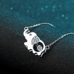 S925 sterling silver elephant pendant necklace with dancing moissanite stone