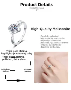 Detail of Moissanite ring with multi-layer thick gold plating and platinum texture