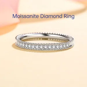 925 Sterling Silver Moissanite Eternity Ring For Women Vintage Milgrain Beaded Row Moissanite Zirconia Inlaid Stackable Ring Jewelry