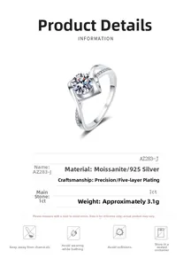 Detailed specs of S925 sterling silver 1ct moissanite ring with twisted band design