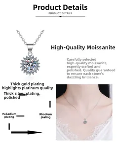 Dettaglio del ciondolo a girasole in moissanite con placcatura in platino multistrato su argento