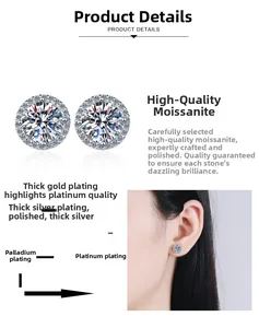 Macro detail of S925 silver moissanite stud earring with halo design and plating layers