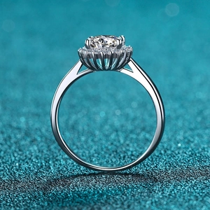 Elegant S925 sterling silver halo ring with a round moissanite center stone and pavé accents