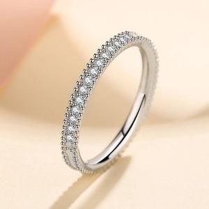 Double row pavé moissanite eternity ring in S925 sterling silver with sparkling stones