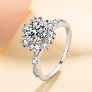 Elegant 925 sterling silver sunflower moissanite ring with a brilliant round center stone