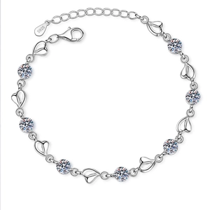 S925 sterling silver moissanite bracelet featuring hollow heart links and round cut stones