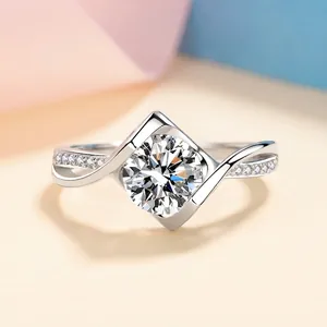 925 Sterling Silver Moissanite Ring Women Round Brilliant Cut Angel Kiss Twisted Band Inlaid Jewelry Bridal Wedding Ring