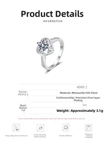 Macro detail of S925 sterling silver ring featuring 1ct heart-shaped moissanite stone