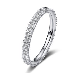 Polished S925 sterling silver moissanite eternity band ring with milgrain detailing