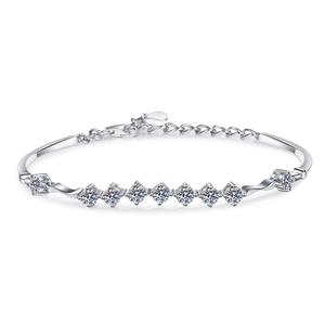 Elegant 925 sterling silver bracelet with nine round moissanite stones and adjustable clasp