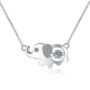 S925 Sterling Silver Elephant Necklace with 0.5ct Moissanite and Shaking Stone Detail