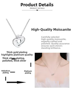 Détail du collier coeurs entrelacés en argent S925 avec des pierres de moissanite