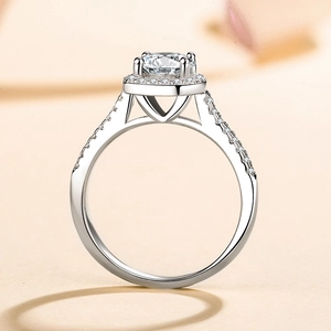 Elegant 925 sterling silver ring with 1 carat moissanite and four-prong halo setting