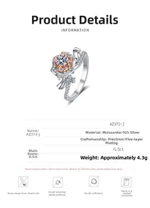 Vue macro d'une bague rose en argent 925 avec moissanite 0,5ct et finis or rose