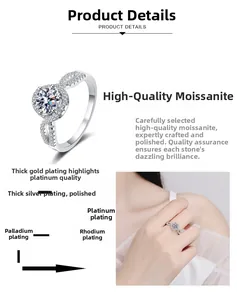 Nahaufnahme des Moissanit-Rings mit Rhodium-Beschichtung und kleinen Seitensteinen