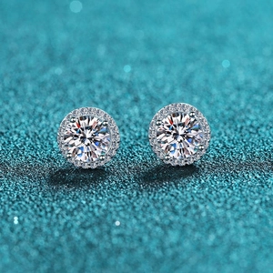 925 Sterling Silver Round Halo Stud Earrings For Women Shiny Geometric Moissanite Zirconia Elegant Fashion Jewelry Gift