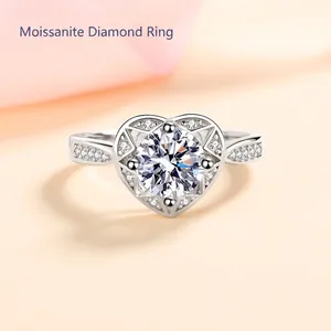 S925 Sterling Silver Heart Moissanite Ring For Women Sparkling Round Cut Zirconia Proposal Engagement Ring Luxury Wedding Jewelry